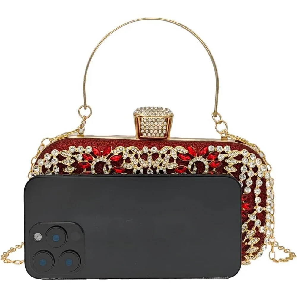 Women's Glitter Rhinestone Clutch Bag Evening Bridal Crossbody with Chain